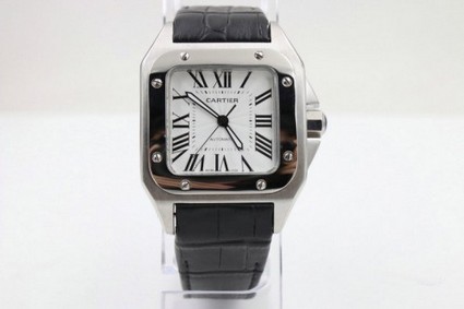 Cartier Santo Classic Diamond White Dial Black Strap Replica