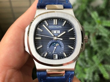 NAUTILUS 5726 COMPLICATED SS 1:1 BEST EDITION BLUE TEXTURED DIAL ON BLUE LEATHER STRAP A324 Replica Watch