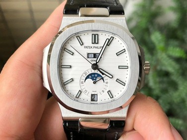 NAUTILUS 5726 COMPLICATED SS 1:1 BEST EDITION BLACK WHITE DIAL ON BLACK LEATHER STRAP A324 Replica