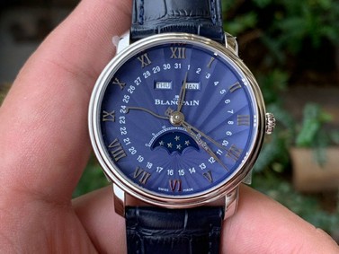 VILLERET 6654 SS COMPLICATED FUNCTION OMF 1:1 BEST EDITION BLUE DIAL ON BLUE LEATHER STRAP A6654 V2 Replica