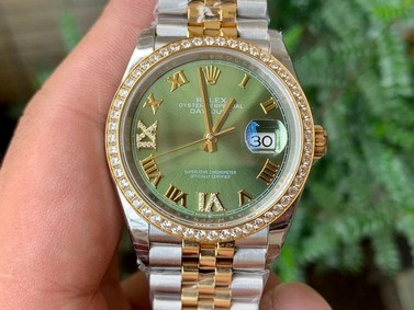 Rolex Date Just 36mm Diamond Green Dial SG Strap 1:1 Best Edition Version Replica