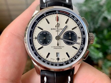 PREMIER B01 CHRONO SS 42MM GF 1:1 BEST EDITION WHITE/BLACK DIAL ON BLACK LEATHER STRAP Replica