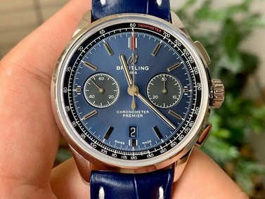 PREMIER B01 CHRONO SS 42MM GF 1:1 BEST EDITION BLUE DIAL ON BLUE LEATHER STRAP Replica