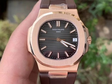NAUTILUS 5711 RG GRF 1:1 BEST EDITION GRAY TEXTURED DIAL ON BROWN LEATHER STRAP 324CS Replica