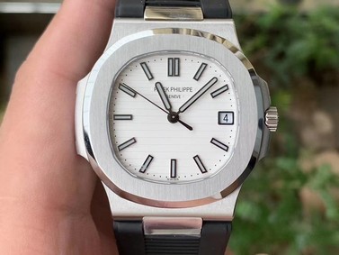 NAUTILUS 5711 RG GRF 1:1 BEST EDITION WHITE TEXTURED DIAL ON BLACK LEATHER STRAP 324CS Replica
