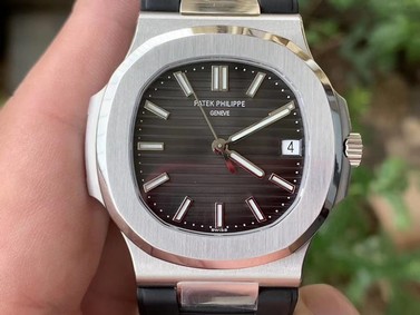 NAUTILUS 5711 RG GRF 1:1 BEST EDITION GREY TEXTURED DIAL ON BLACK LEATHER STRAP 324CS Replica