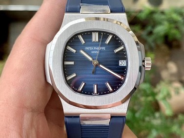 NAUTILUS 5711 RG GRF 1:1 BEST EDITION BLUE TEXTURED DIAL ON BLACK LEATHER STRAP 324CS Replica