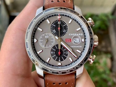 MILLE MIGLIA 168571 SS/RG V7F 1:1 BEST EDITION GRAY DIAL ON BROWN GUMMY STRAP 7750 - 1:1 Mirror Replica