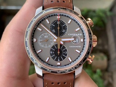 MILLE MIGLIA 168571 SS/GG V7F 1:1 BEST EDITION GRAY DIAL ON BROWN GUMMY STRAP 7750 Replica Watch