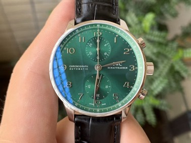 PORTUGIESER CHRONOGRAPH IW371615 YLF BEST EDITION GREEN DIAL ON BLACK LEATHER STRAP 7750 (SLIM MOVEMENT) Replica