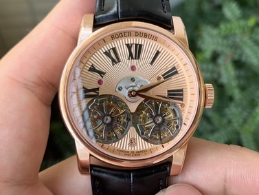 HOMMAGE DOUBLE FLYING TOURBILLON RG JBF GOLD DIAL ON BLACK CROCO LEATHER STRAP Replica