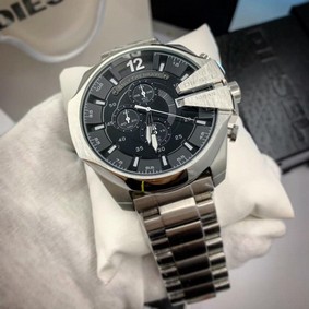 Diesel SS Strap Black Dial Steel Mirror Replica