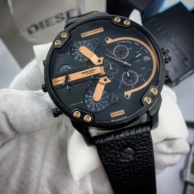 Diesel Full Black Gold Chrono Leather Strap Replica
