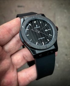 Hublot Big Bang Leather Strap Full Black Carbon Dial Replica