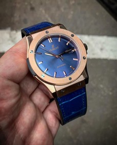 Hublot Big Bang Leather Strap Full Blue Case Gold Replica
