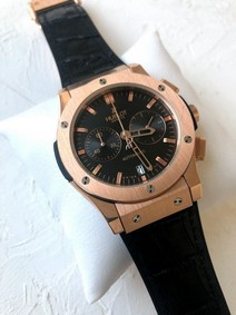 Hublor Black Gold Chrono Hight Version on Black Leather Strap Replica