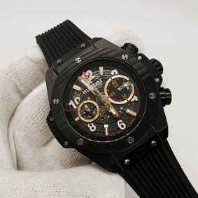 Hublot Black Gold Chrono Hight Version on Black Rubber Strap Mirror Replica