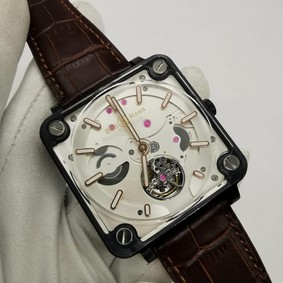 Bell Ross Tourbillon Black Hight Version on Brown Leather Strap Replica