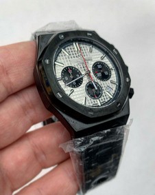 AP White Dial Black Solid Strap Chrono Replica