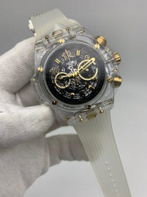 Hublot bang Glass black Gold Chrono Rubber Strap Replica