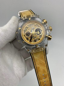 Hublot Big bang Glass Yellow Gold Chrono Rubber Strap Replica