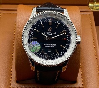 Breitling Navitimer Black High Version on Black Leather Strap Replica