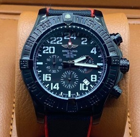 Breitling Avenger Black Red Chrono High Version on Black Leather Strap Replica