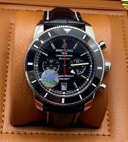 Breitling Super Ochean Black Chrono High Version on Black Leather Strap Replica