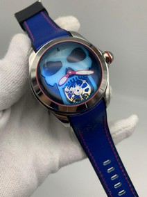 Corum Babble Skull Blue On Blue Lither Strap Replica
