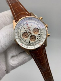 Breitling Navitimer White Chrono High Version on Brown Leather Strap Replica
