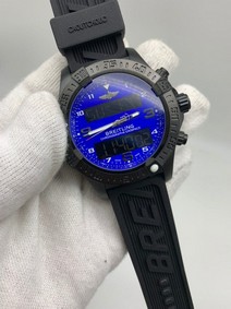 Breitling Blue Black Chrono High Version on Black Rubber Strap Replica