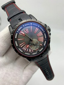 Roger Dubuis Excalibur Grey Dial Black Rome Numbers On Black Leather Strap Replica