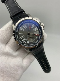 Roger Dubuis Excalibur Grey Dial Silver Rome Numbers On Black Leather Strap Replica