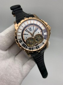 Roger Dubuis Excalibur Dual Tourbion White Dial Rome Numbers On Black Leather Strap Replica