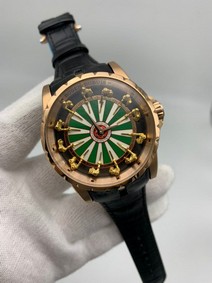 Roger Dubuis Gold Green Dial On Black Leather Strap High Version Replica