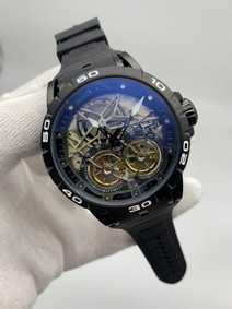 Roger Dubuis Excalibur Dual Tourbion Black Dial On Black Leather Strap Replica
