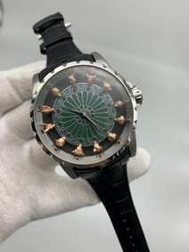 Roger Dubuis Silver Black Dial On Black Leather Strap High Version Replica