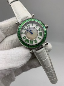 Frankc Muller Diamond Green White Dial on White Leather Strap Replica