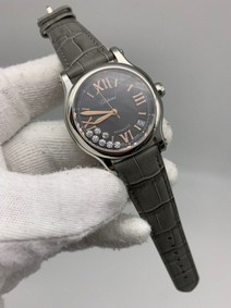 Chopard Diamond Grey Dial on Grey Leather Strap Replica