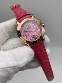ChopardDiamond Pink Gold Dial on Pink Leather Strap Replica Watch