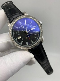Patek Philippe Geneve Engraved Silver Black Dial Replica