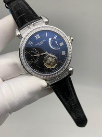 Patek Philippe Geneve Engraved Black Dial Mirror Replica