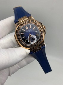 Patek Philippe Nautilus Engraved Blue Dial Chrono High Version Mirror Replica