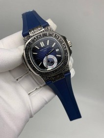 Patek Philippe Nautilus Engraved Silver Blue Dial Chrono High Version Replica