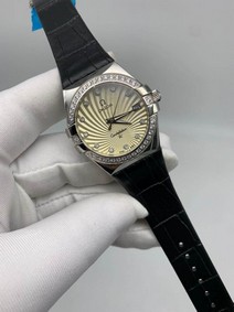 Omega Diamond Black Leather Strap Replica