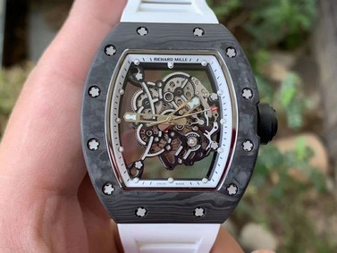 RM055 NTPT KVF Best Edition Skeleton Dial Black Crown on White Rubber Strap MIYOTA8215 V3 Replica