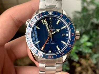 Planet Ocean 600M GMT 43.5mm VSF 1:1 Best Edition Blue Dial Blue Ceramic Bezel on SS Bracelet A8605 Super Clone Replica