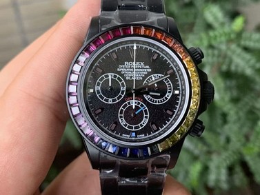 Rolex Daytona Blaken Rainbow Crystal Bezel PVD OXF Best Edition Replica