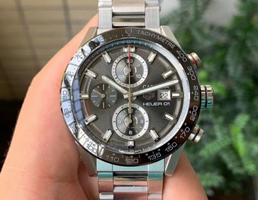 Calibre Heuer 01 Chrono SS XF 1:1 Best Edition Gray Dial on SS Bracelet Strap A1887 Replica