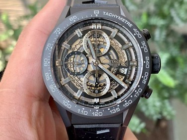 Calibre Heuer 01 Chrono 43mm Ceramic XF 1:1 Best Edition Skeleton Dial on Black Rubber Strap A1887 Replica